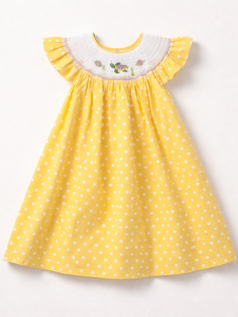 RosalinabYellow polka dot smocked embroidered dress aquarium bishop dress size 6